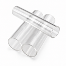 Clear acrylic tube lying across two others on white, thin-walled sawn ends towards the camera