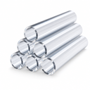Six short clear acrylic tubes stacked in a pyramid, cut ends towards the camera, on a white background.