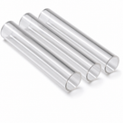 Three clear acrylic tubes of equal size lying side by side, cut ends towards the camera, on white.