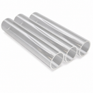 Three clear acrylic tubes lying side by side at an angle, cut ends towards the camera, on a white background.