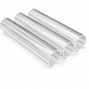 Three clear acrylic tubes lying side by side, cut ends towards the camera, on a white studio background.