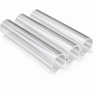 Three clear acrylic tubes lying side by side, cut ends towards the camera, on a white studio background.