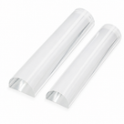Two clear acrylic half-round bars of different widths on white, flat faces down and D-shaped ends forward