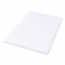 Rectangular opaque white opal acrylic sheet laid at an angle on white, flat matt face and clean edges