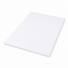 Rectangular opaque white opal acrylic sheet laid at an angle on white, flat matt face and clean edges