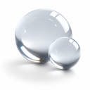Two clear acrylic spheres of different sizes on a white background