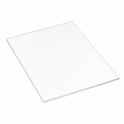 Clear polycarbonate sheet lying flat at an angle on a white studio background, thin bright edges