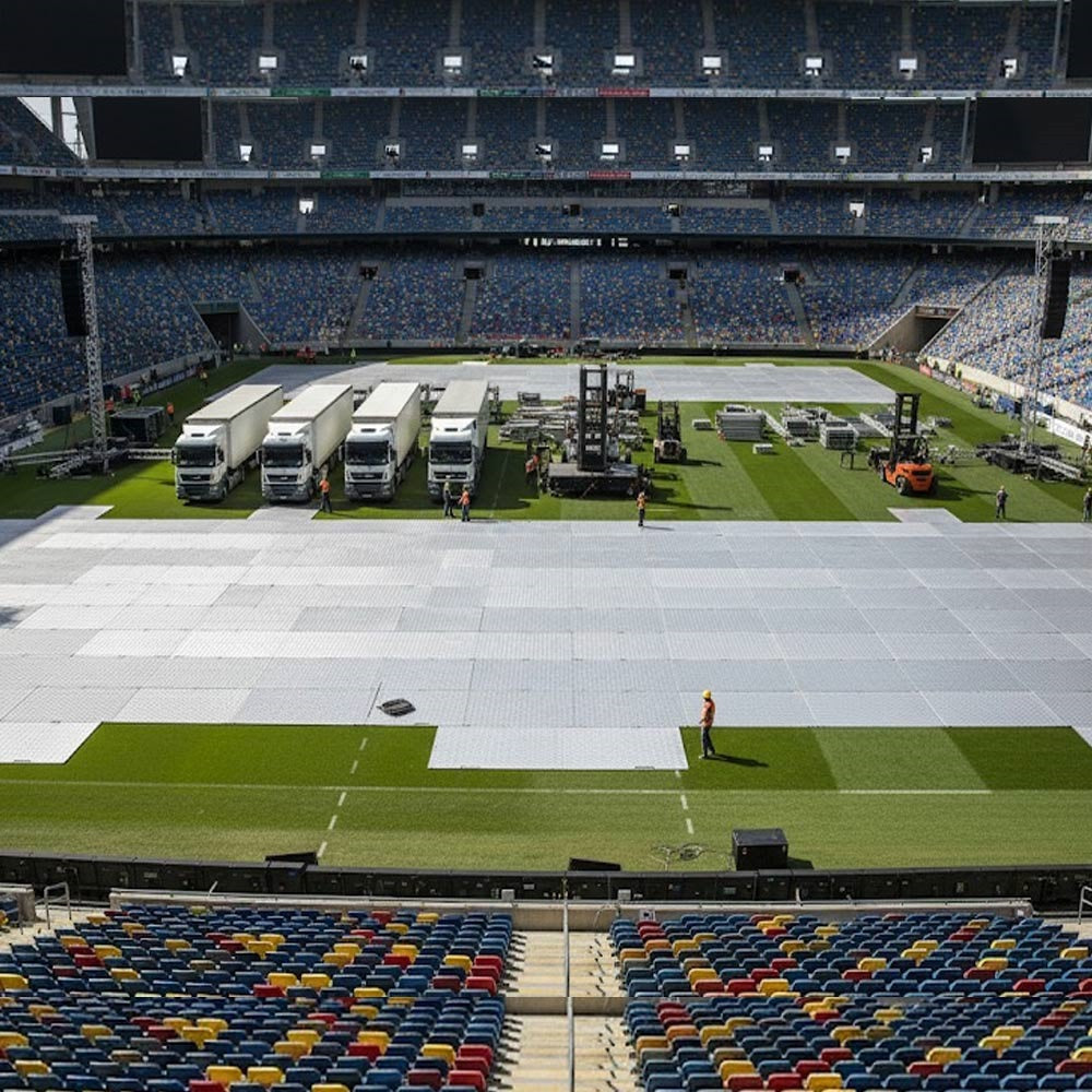 Temporary flooring board used for events and sports fields