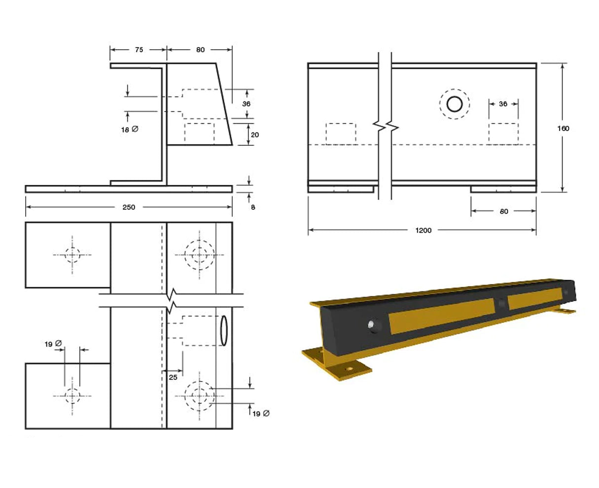 1200mm Steel & Rubber Base Mounted Kerb