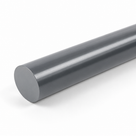 Slender grey PVC rod photographed at an angle on a pale background, flat sawn end to the left