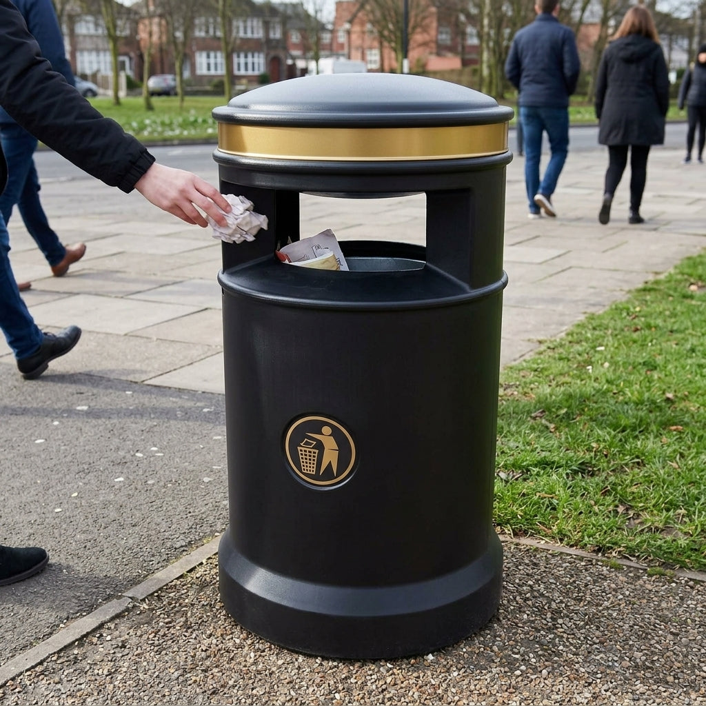Large Capacity Outdoor Litter Bin with Hooded or Open Top - 90L