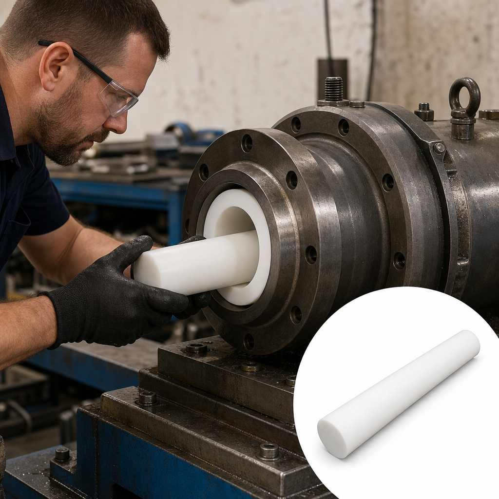 PTFE White Rod 30mm to 120mm dia for Wear pads & sleeves - UK Engineering Plastics