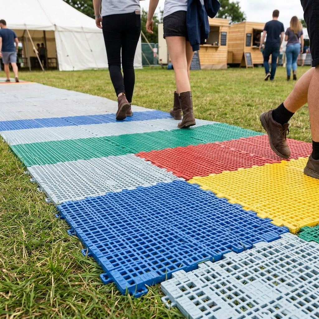 Modular Non-Slip Event Flooring Tiles – Lightweight Recycled Plastic