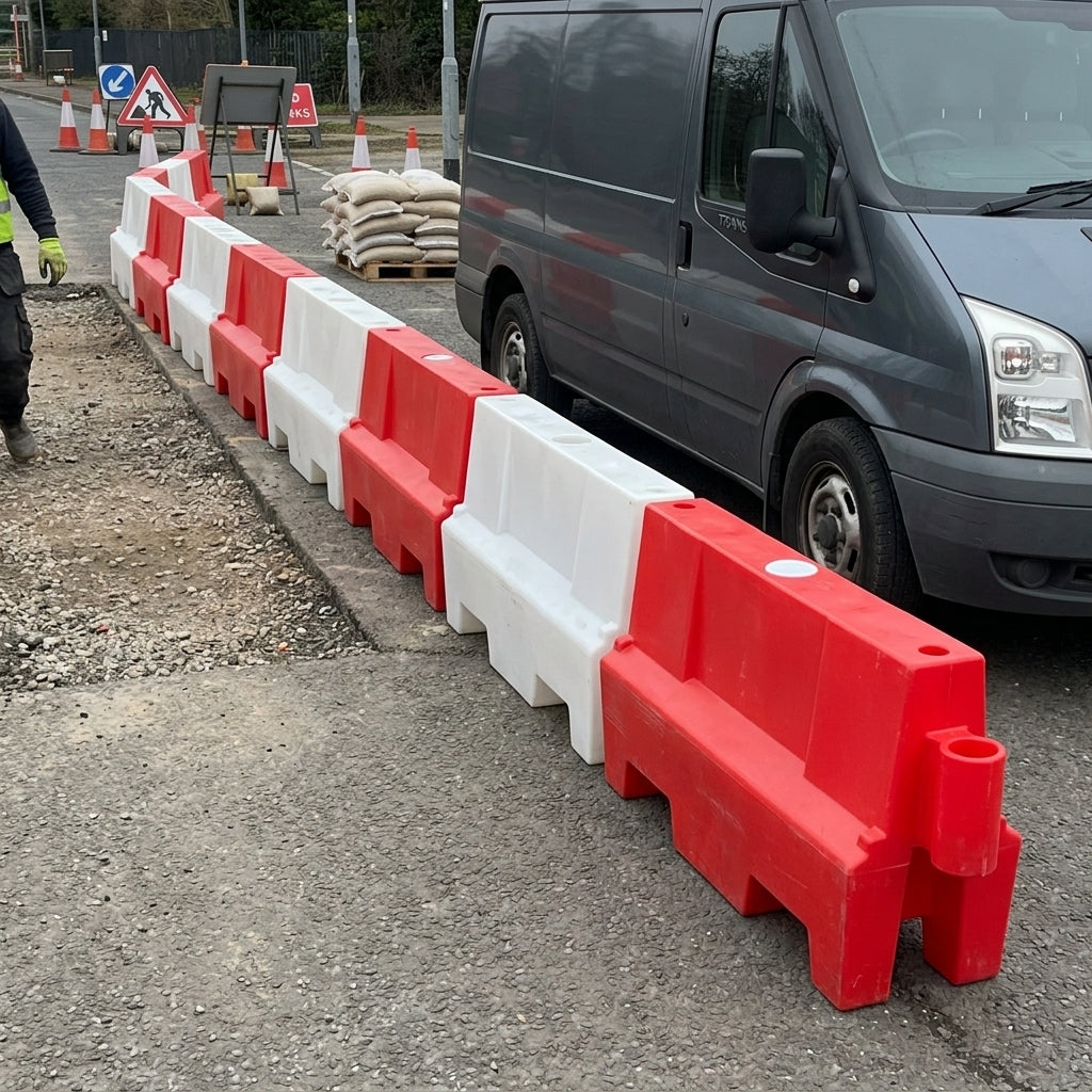 Water-Filled Traffic Management Barrier - 1m Length Stackable Design