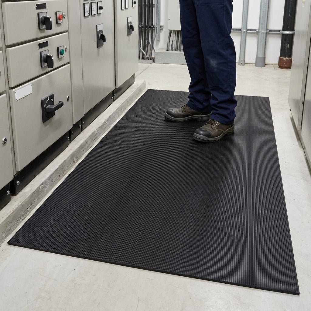 Electrical Insulating Fine Ribbed Rubber Mat 6mm Thick