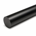 Satin black Delrin rod set diagonally on white, one flat cut end angled towards the camera