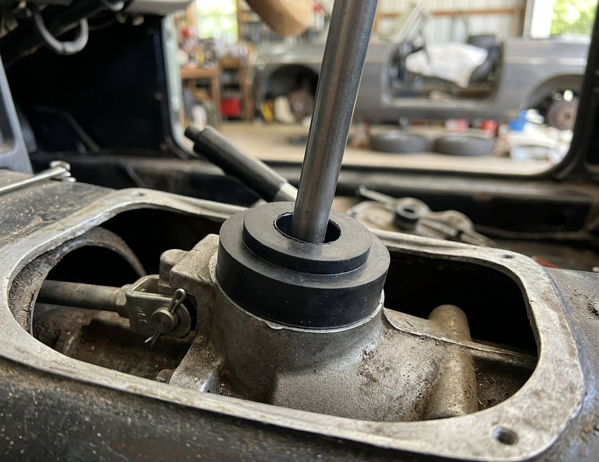 Gearbox selector bush fitted inside the selector housing of a classic Triumph