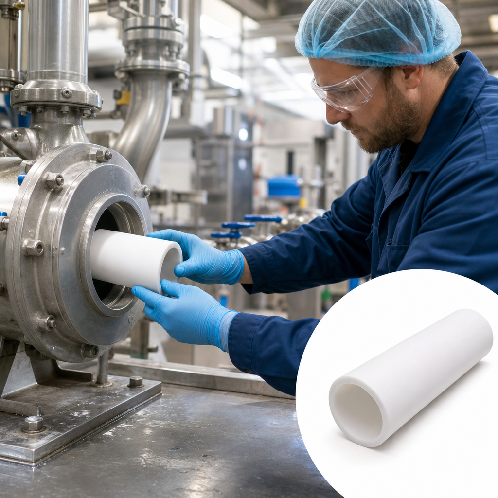 PTFE White Tube 50mm to 120mm dia for Gaskets & chemical handling - UK Engineering Plastics
