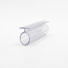 Clear seal offcut angled on white, wide flat T-head along the top of a large hollow round tube
