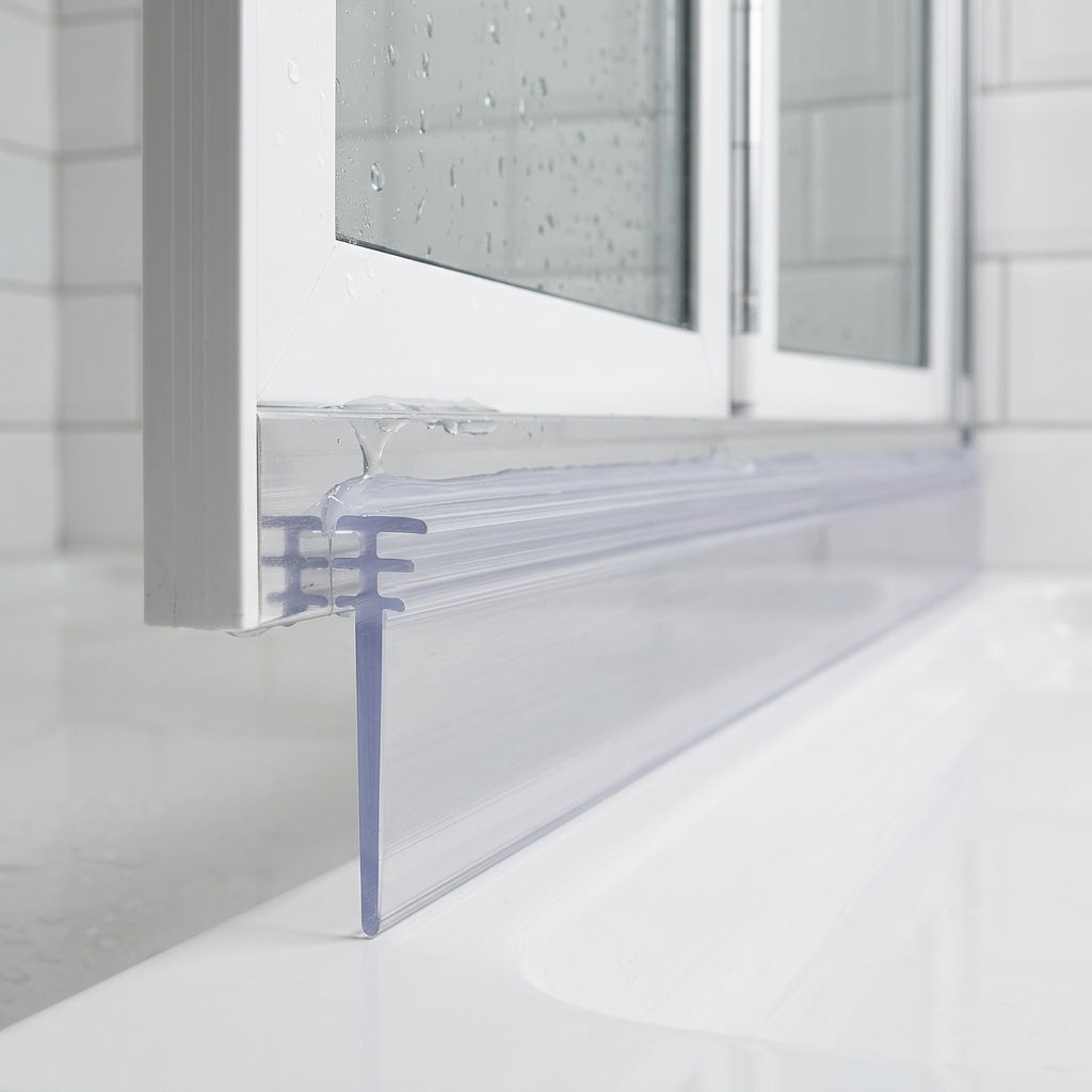 Clear multi-fit seal with 5mm, 7mm and 10mm T ridges and tall trimmable blade under a bifold shower door