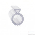 Clear seal offcut on white, triangular wedge head above a large round hollow ring, cut end to camera