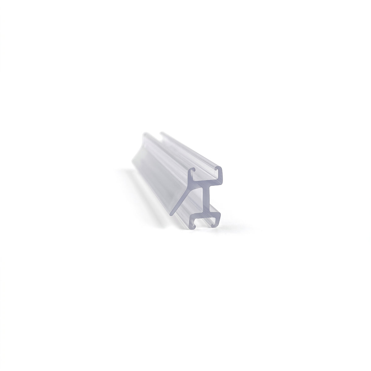 Clear upright seal offcut on white, hooked I-section body with a diagonal fin, seen at an angle