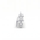 Clear seal offcut end-on on white, twin flanges on a central stem above a small hollow ring and short fin