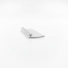 Clear 3.5mm T-head seal cut piece on white, slim T-stem under a long curved tapering blade