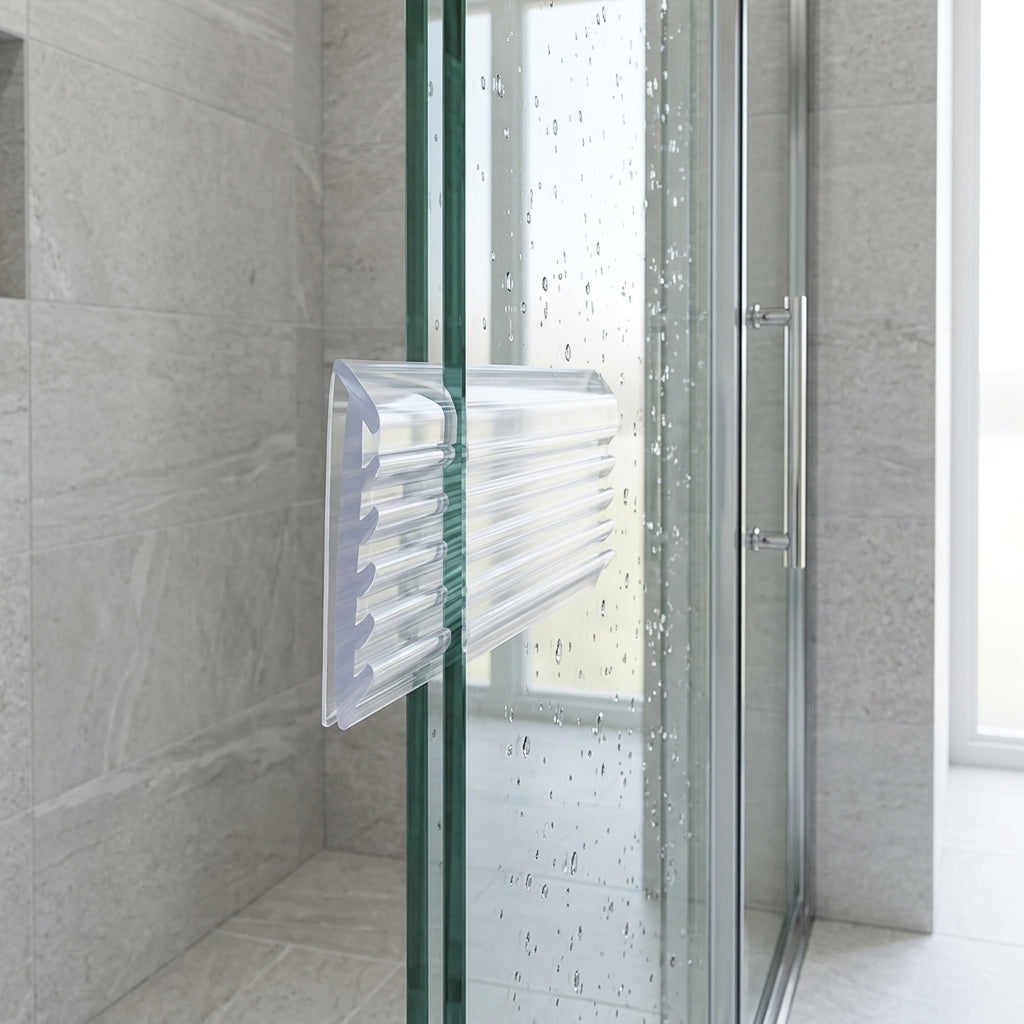 Shower screen seal installed on glass panel - Frame Seal - Lengths of 1000mm and 2000mm