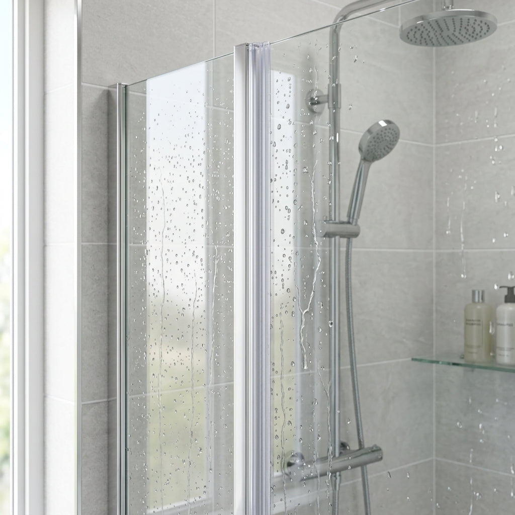Vertical shower screen seal installed on glass door edge - Vertical Frame Channel Seal - Lengths of 900mm and 2000mm