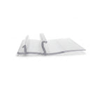 Clear frame seal offcut on white, flat strip with two hooked locating ribs along one side