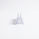 Clear seal offcut end-on on white, forked top slot above an A-frame body with splayed feet