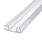 Clear corner seal extrusion angled on white, twin glass channels either side of a flat linking web