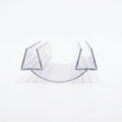 Clear glass-to-glass seal offcut on white, two U channels joined by a curved membrane, end-on view