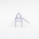 Clear Provex screen seal end-on on white - pointed arched top on two legs with a diagonal side blade