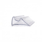Clear PVC cushion seal offcut on white, folded wedge shape with a rounded hump and angled peak