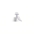 Clear seal offcut on white, small T-cap on a stem with a curved fin sweeping out beside a short leg