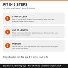 Fitting a bifold shower screen seal in 3 steps - strip and clean, cut to length, push onto the T-ridge