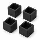 Four black square rubber feet with 12.7mm internal dimensions and 15mm internal length