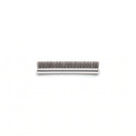 Short length of brush seal on white, ribbed white backing carrying a shallow grey bristle pile