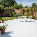 White anti-slip concrete floor and patio paint on a bright UK garden patio