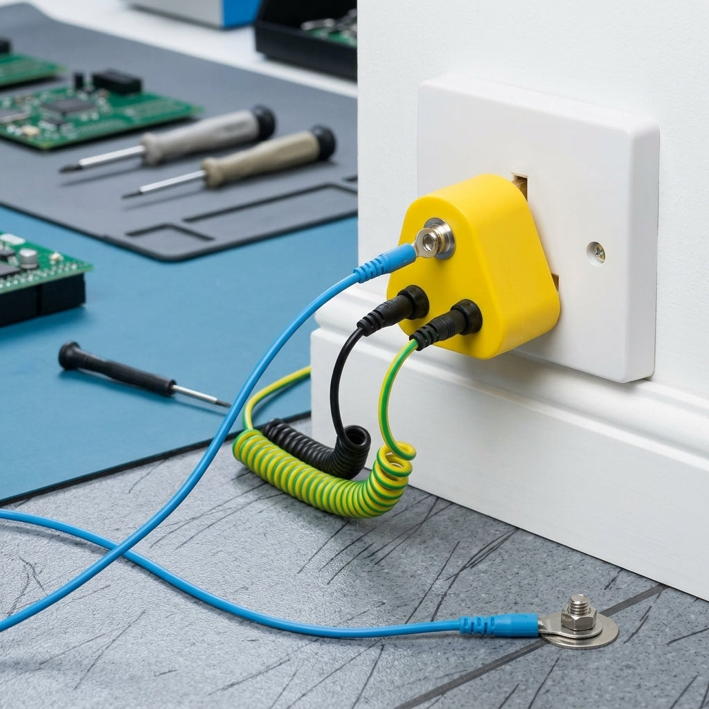 Earth Bonding Plug for ESD Flooring Systems - UK 3-Pin Connection