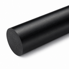 Black cast nylon rod close up on white, its fine-grained sawn end face nearest the camera