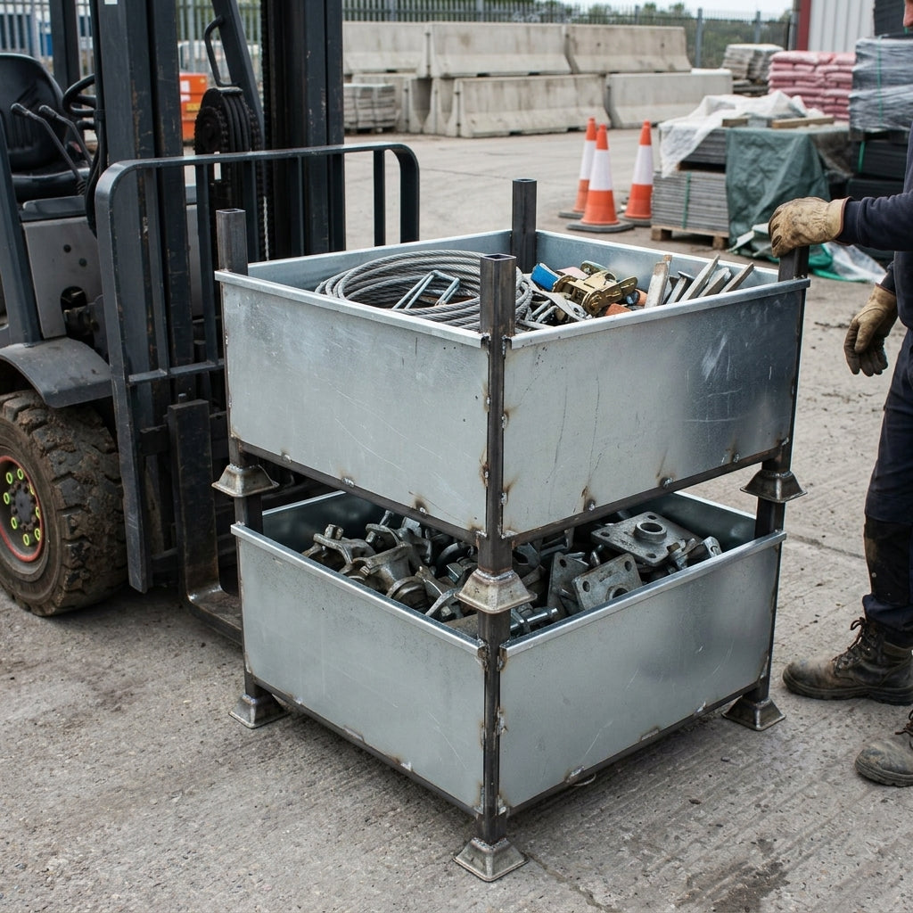 Steel Fitting Bin with 1.5 Tonne Load Capacity - Stackable Storage
