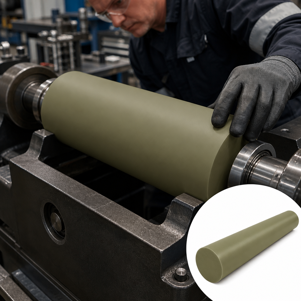 Oil Filled Nylon Khaki-Green Rod 200mm to 250mm dia for Gears & bearings - UK Engineering Plastics
