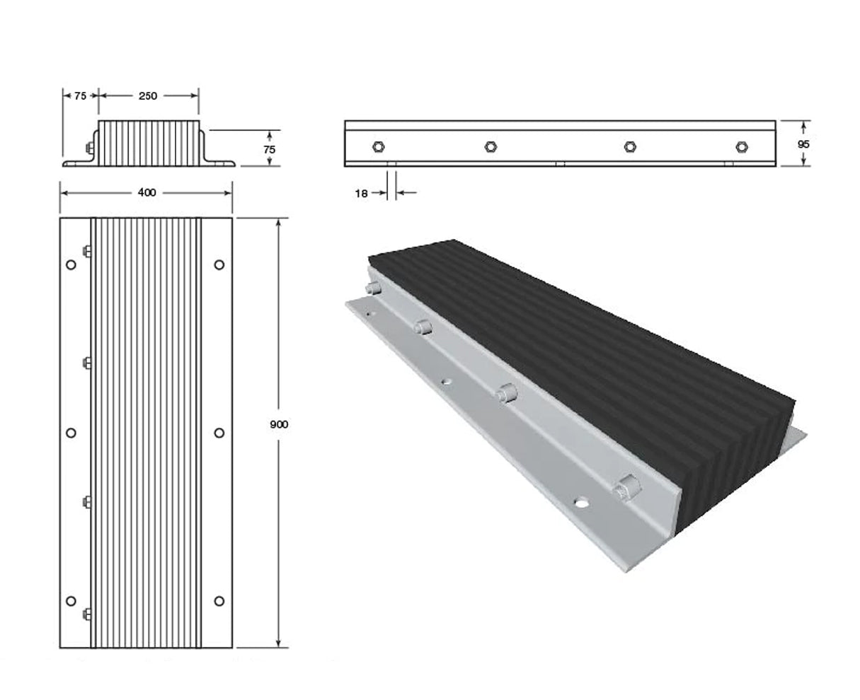 Dock Laminated Rubber Conveyor - 900 x 400 x 105mm