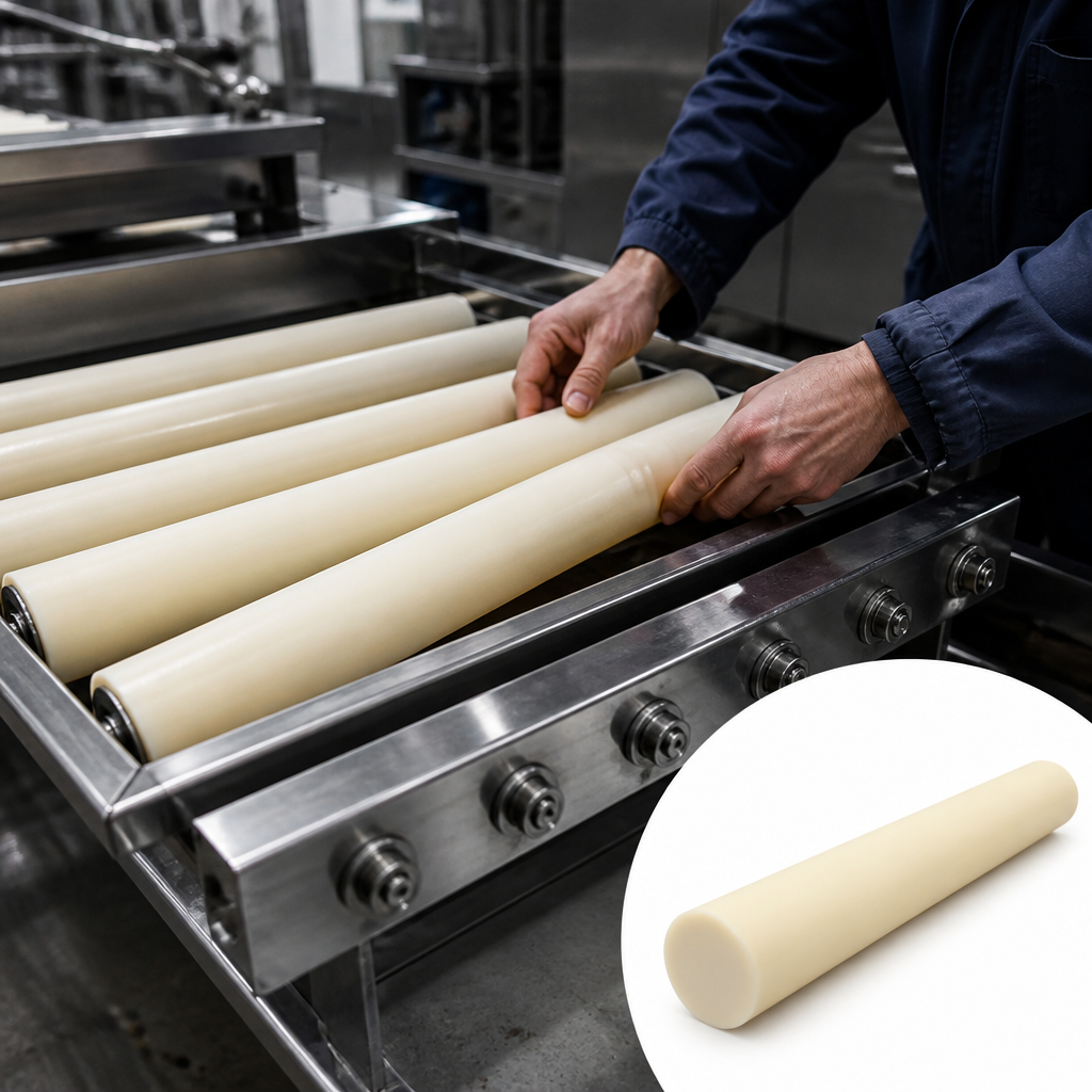 Nylon 6 Natural (ivory) / Black Rod 260mm to 500mm dia for Rollers & bearings - UK Engineering Plastics