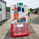 Mobile First Aid Station with Waterproof Display and Storage Shelves