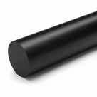 Matt black cast nylon rod lying diagonally on white, sawn end face angled towards the camera