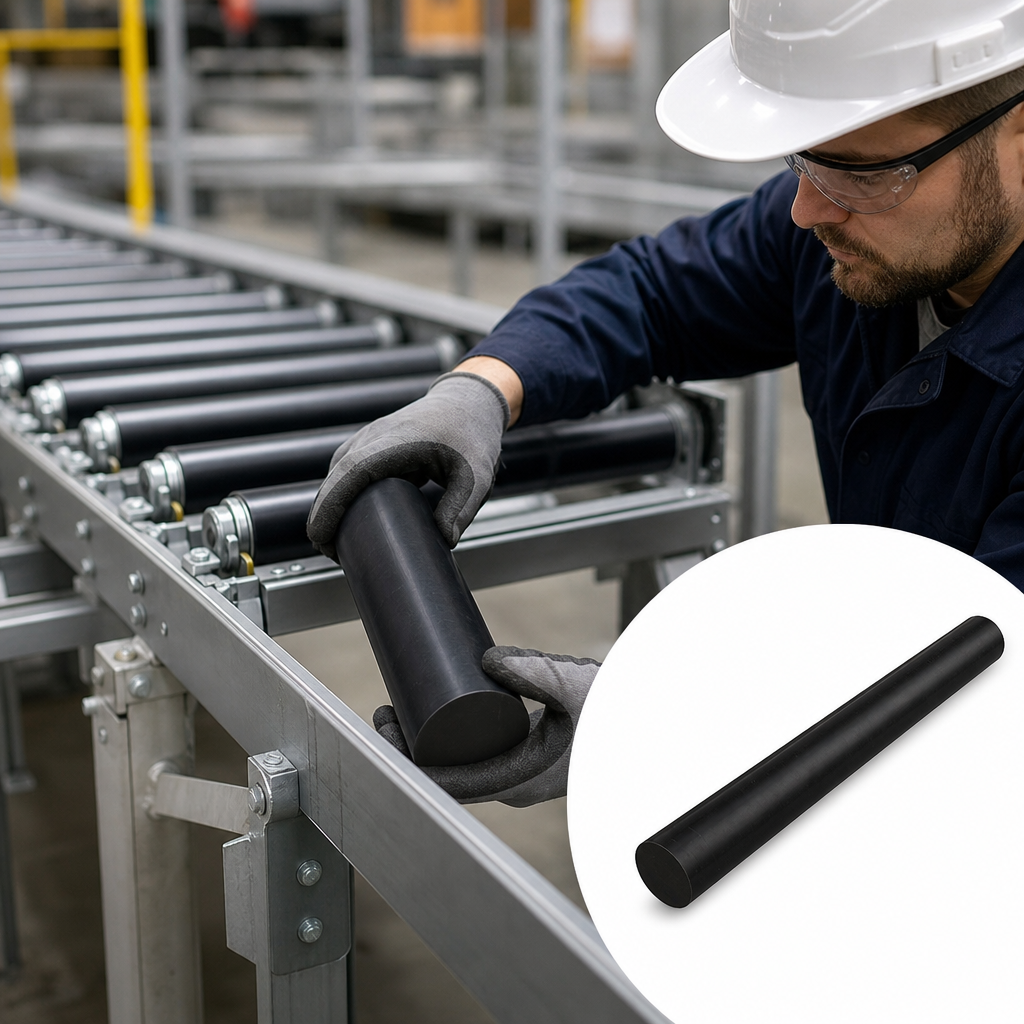 Nylon 66 Black Rod 40mm to 200mm dia for Insulators & conveyor parts - UK Engineering Plastics